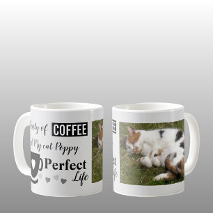 Kaffee und meine Katze perfektes Leben Schwarz-Wei Kaffeetasse