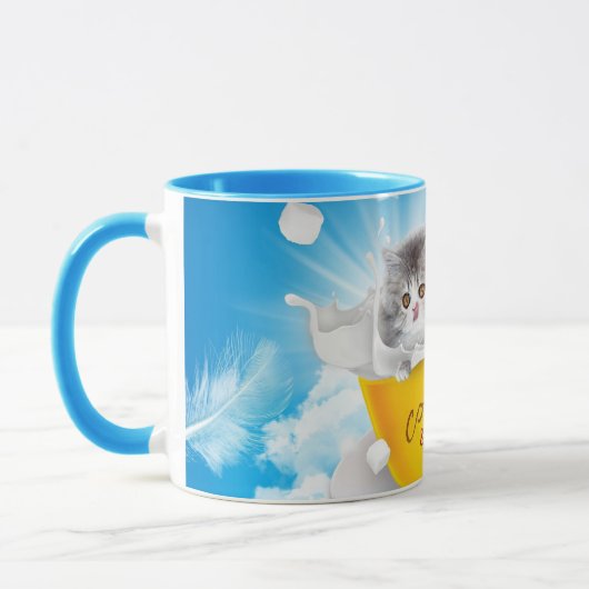 "Kaffee und Milch mit Niedlicher Katze" Tasse (Links)