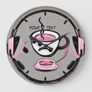 Kaffee und moderne Musik Große Wanduhr