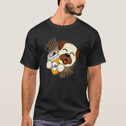 Kaffee und Mops-Hund T-Shirt (Vorderseite)
