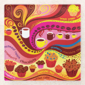 Kaffee- und Muffin-Muster Glasuntersetzer (Vorderseite)