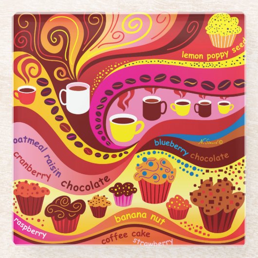 Kaffee- und Muffin-Muster Glasuntersetzer (Vorderseite)