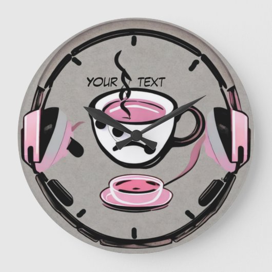 Kaffee und Musik modern Große Wanduhr (Vorderseite)