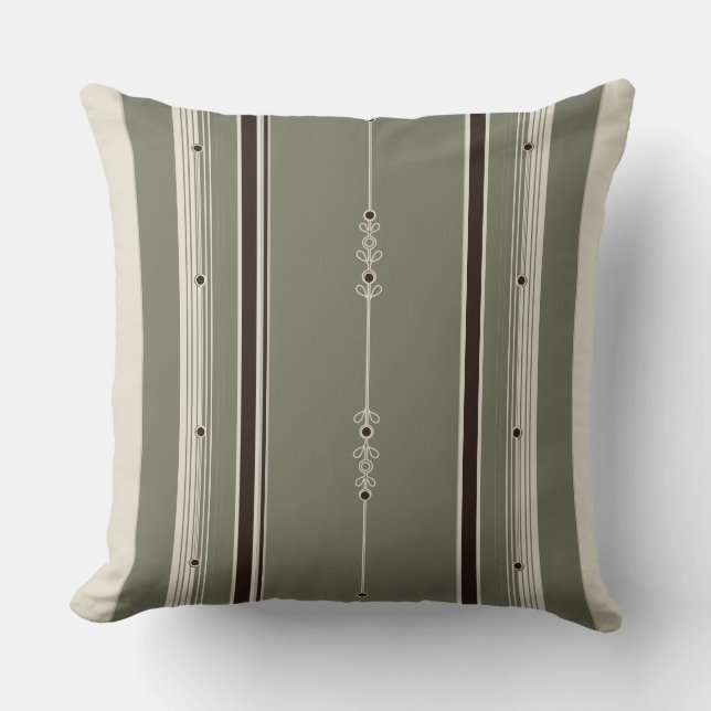 Kaffee- und Olive Streifen Kissen (Vorderseite)