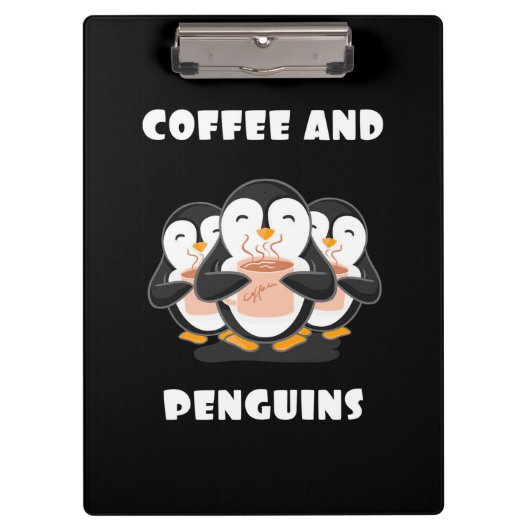 Kaffee und Pinguine Klemmbrett (Vorderseite)