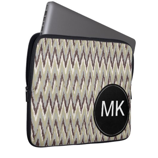 Kaffee und Sage iKat ZigZag Muster Laptopschutzhülle (Vorne Rechts)