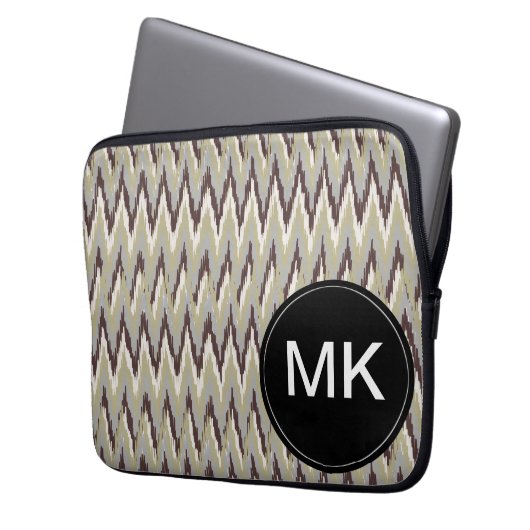 Kaffee und Sage iKat ZigZag Muster Laptopschutzhülle (Vorderseite Links)