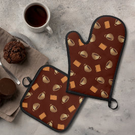 Kaffee und Schokolade Biscuits Muster Brown Food Ofenhandschuh & Topflappen-Set