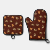 Kaffee und Schokolade Biscuits Muster Brown Food Ofenhandschuh & Topflappen-Set (Vorderseite)