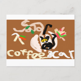 Kaffee und schwarze Katze Postkarte