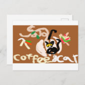 Kaffee und schwarze Katze Postkarte (Vorne/Hinten)