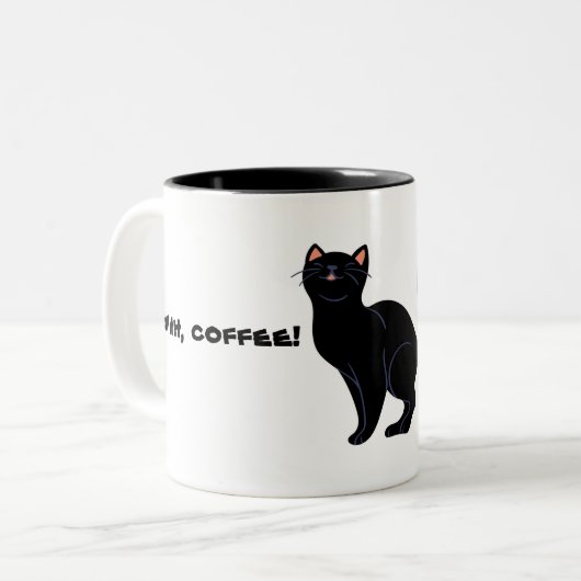 Kaffee und schwarze Katzenspass Zweifarbige Tasse (Vorderseite Links)