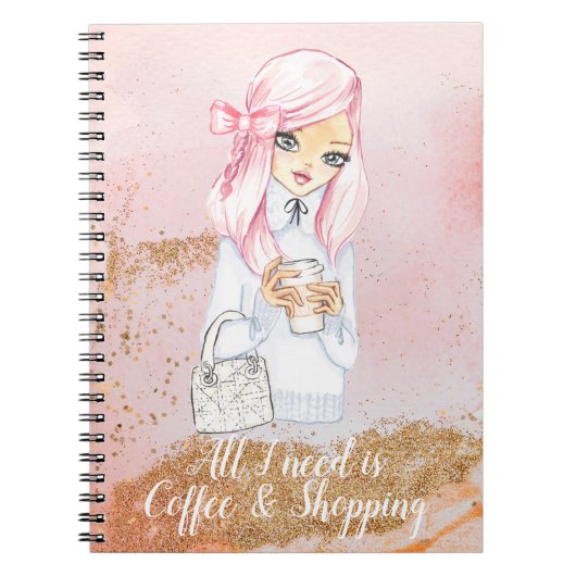 Kaffee und Shopping Spiral Foto Notebook Girl Notizblock (Vorderseite)