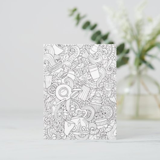 Kaffee und Tee Doodle Postkarte (Stehend Vorderseite)
