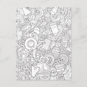 Kaffee und Tee Doodle Postkarte