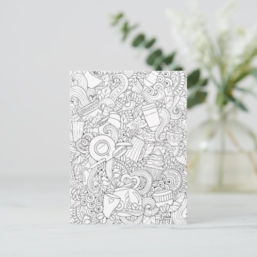 Kaffee und Tee Doodle Postkarte (Stehend Vorderseite)