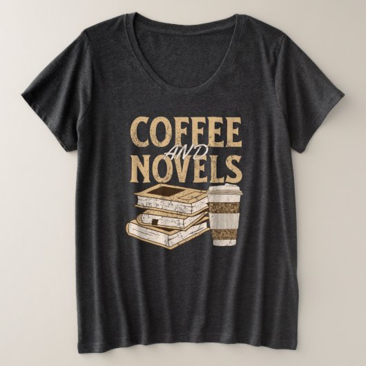 Kaffee und Vintages Buch Große Größe T-Shirt (Design vorne)