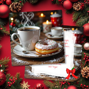 Kaffee und Weihnachtsdonuts Festliches Gedicht Feiertagskarte