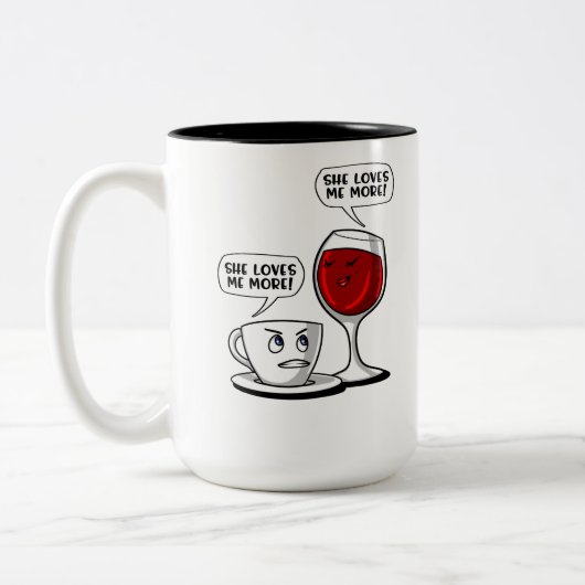 Kaffee und Wein sie Lieben ich mehr Zweifarbige Tasse (Links)