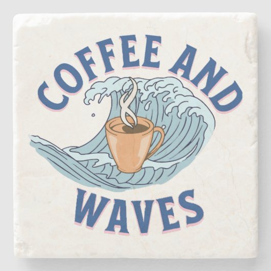 Kaffee und Wellen Steinuntersetzer (Vorderseite)