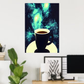 Kaffee- und Weltraum | AI Art Poster (Heimbüro)