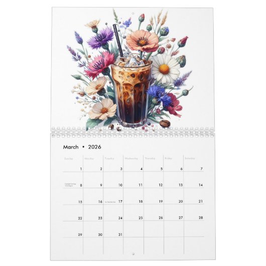 Kaffee und Wildblumen Wasserfarbe Art 2025 Kalender (Mär 2026)