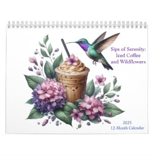 Kaffee und Wildblumen Wasserfarbe Art 2025 Kalender