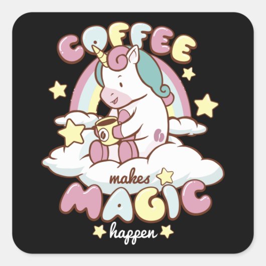 Kaffee Unicorn macht Magie Quadratischer Aufkleber (Vorderseite)
