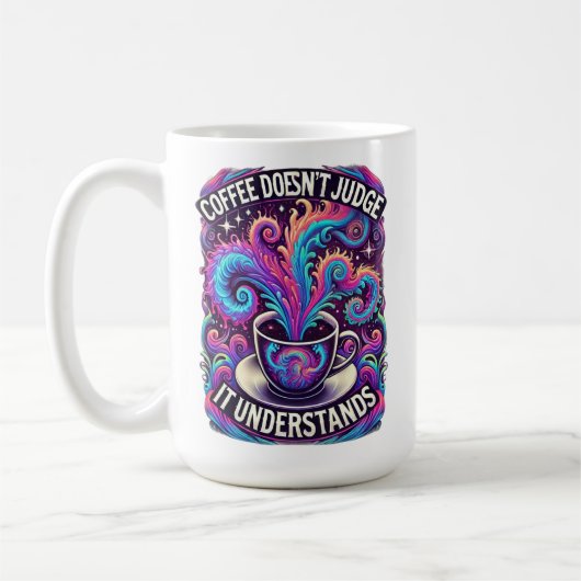 Kaffee urteilt nicht - Psychedelisches Dreamscape Kaffeetasse (Links)