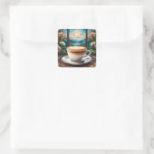 Kaffee-verkleidetes Glas Quadratischer Aufkleber (Tasche)