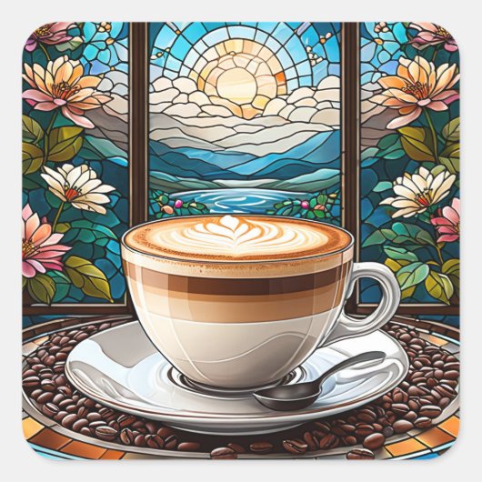 Kaffee-verkleidetes Glas Quadratischer Aufkleber (Vorderseite)
