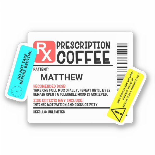 Kaffee-Verschreibung mit Warnhinweisen Funny Aufkleber (Vorderseite)