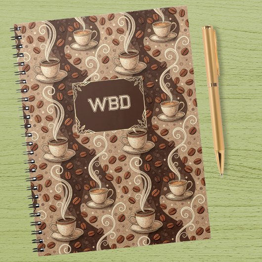 Kaffee Vintage-Look Cafe-Muster Monogramm Initiale Notizblock