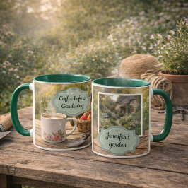 Kaffee vor der Gartenarbeit Morgen-Garten-Foto Tasse