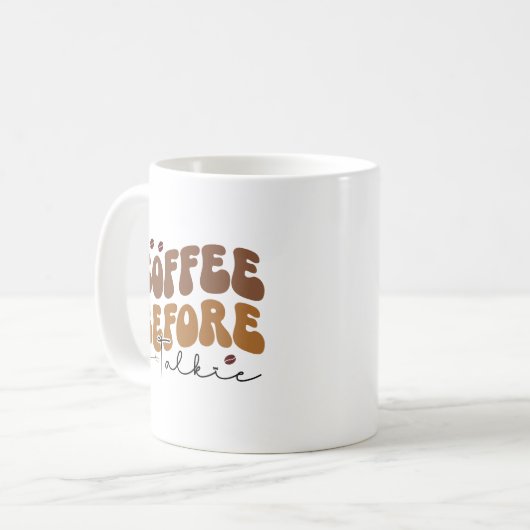 Kaffee vor Talkie Funny Retro Text Style Kaffeetasse (Vorderseite Links)