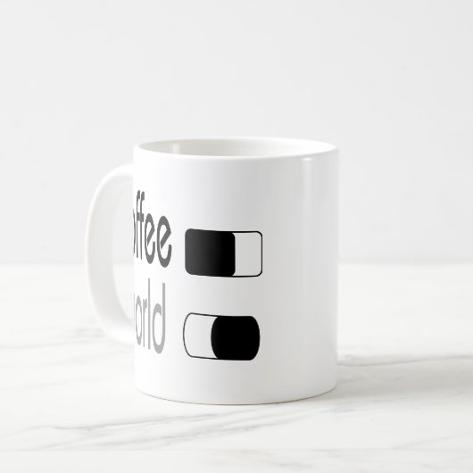 Kaffee-Welt mit lustigem auf weg von Kaffeetasse (Vorderseite Links)