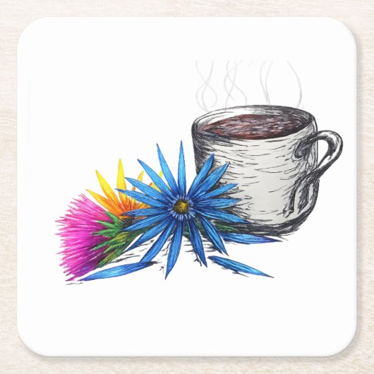 Kaffee & Wildblumen Rechteckiger Pappuntersetzer (Vorderseite)
