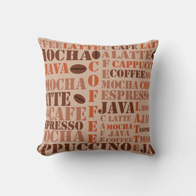 Kaffee Worte und Bohnen Kissen (Vorderseite)