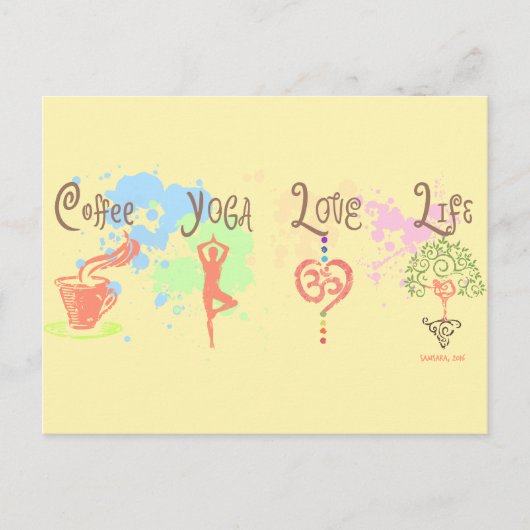 Kaffee Yoga Liebe Life Paint Spritzer Postkarte (Vorderseite)