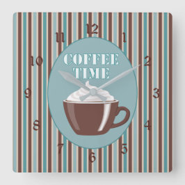 Kaffee-Zeit-blauer Streifen-Uhr Quadratische Wanduhr
