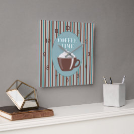 Kaffee-Zeit-blauer Streifen-Uhr Quadratische Wanduhr