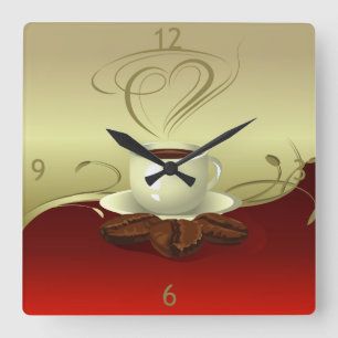 Kaffee-Zeit-Wanduhr (1) Quadratische Wanduhr