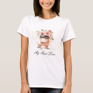 *~* Kaffee zu gehen meine erste Liebe Pink Blume R T-Shirt