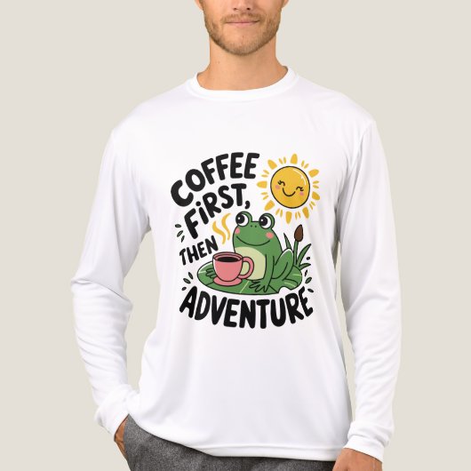 Kaffee zuerst dann Abenteuer - Niedlicher Reizfros Tri-Blend Shirt (Vorderseite)