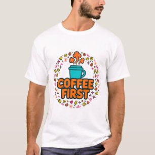 Kaffee zuerst Erwachsenwerden lustige Typografie T-Shirt