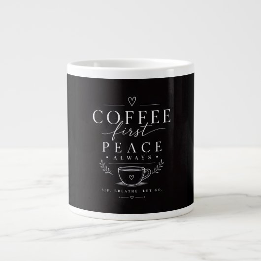 Kaffee zuerst Frieden Jumbo-Tasse (Vorderseite)