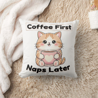Kaffee zuerst, Nickerchen später, süße Katze | Kaw Kissen