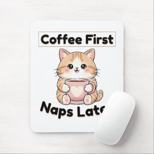 Kaffee zuerst, Nickerchen später, süße Katze Kaw Mousepad