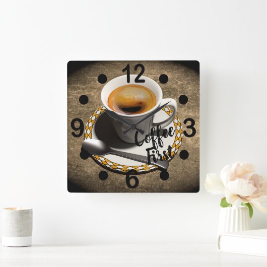 Kaffee zuerst quadratische wanduhr (Zuhause)
