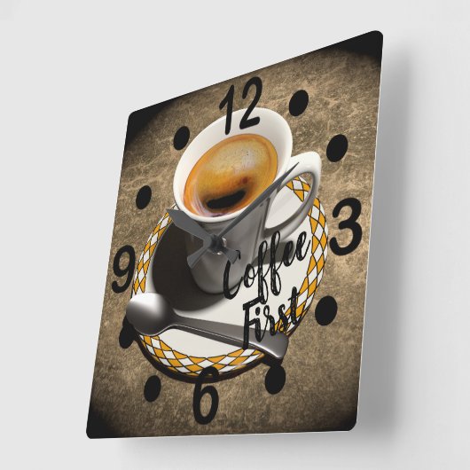 Kaffee zuerst quadratische wanduhr (Winkel)